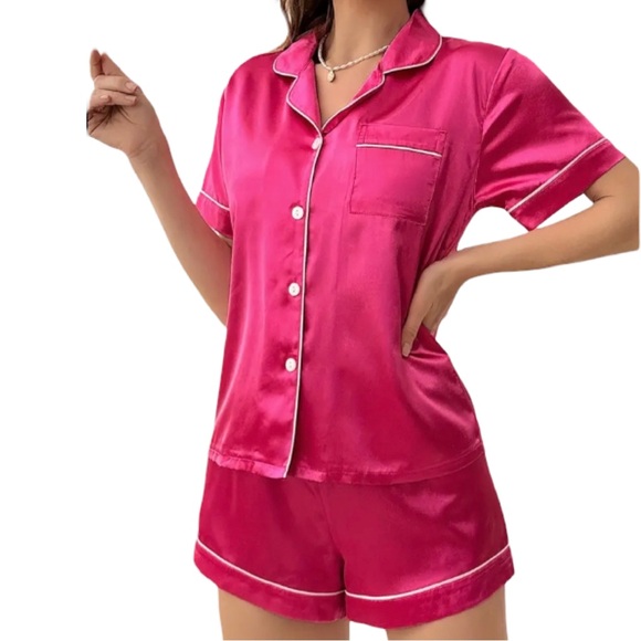 Tart Intimates & Sleepwear Womens Satin Silk Pajamas Set 2 Piece Short Sleeve Button Down